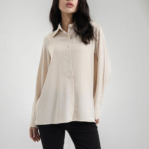Beige Long Sleeves Satin Shirt