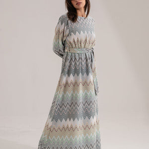 Green Striped Long Sleeves Dress