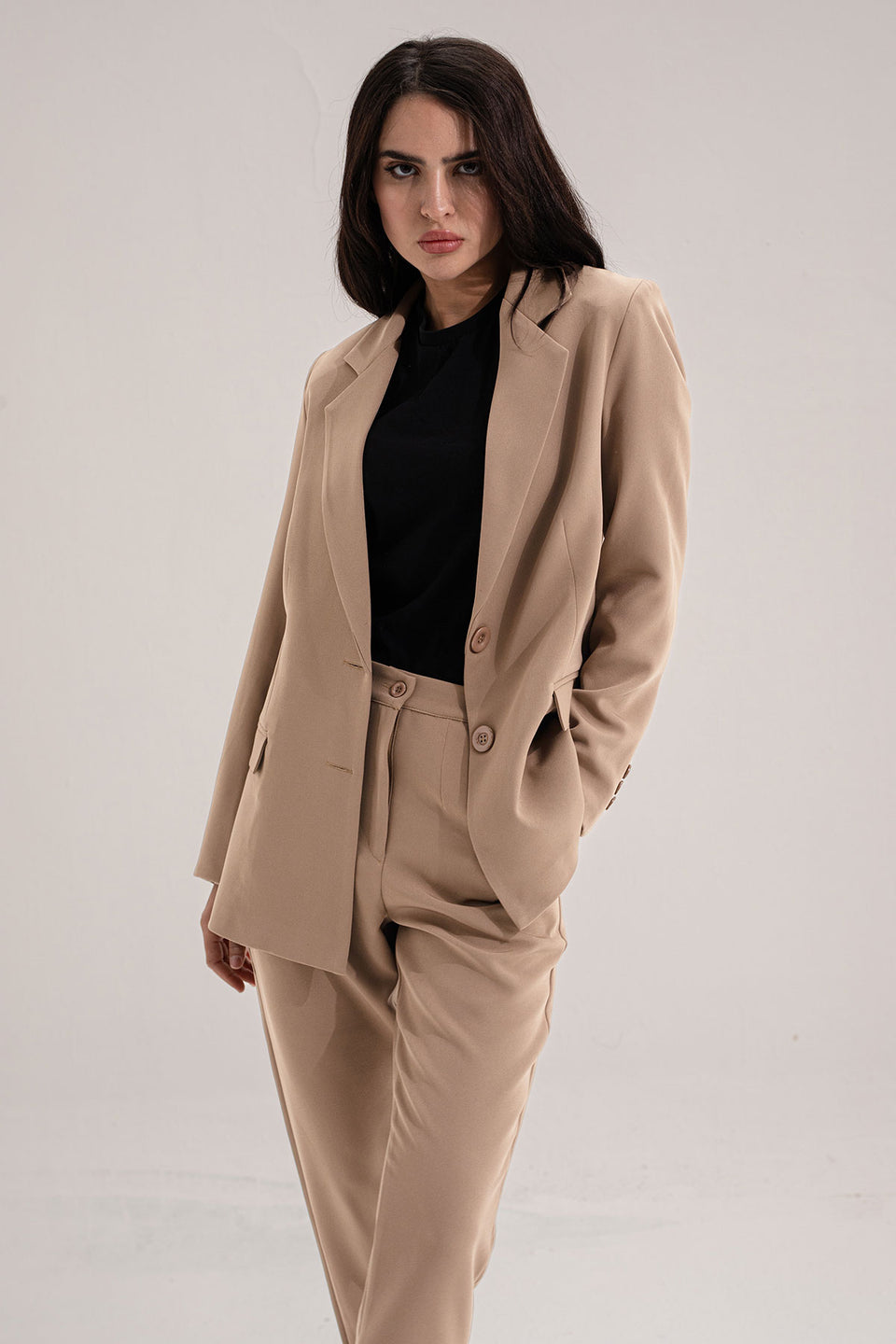 Beige Modern Fit Formal Blazer