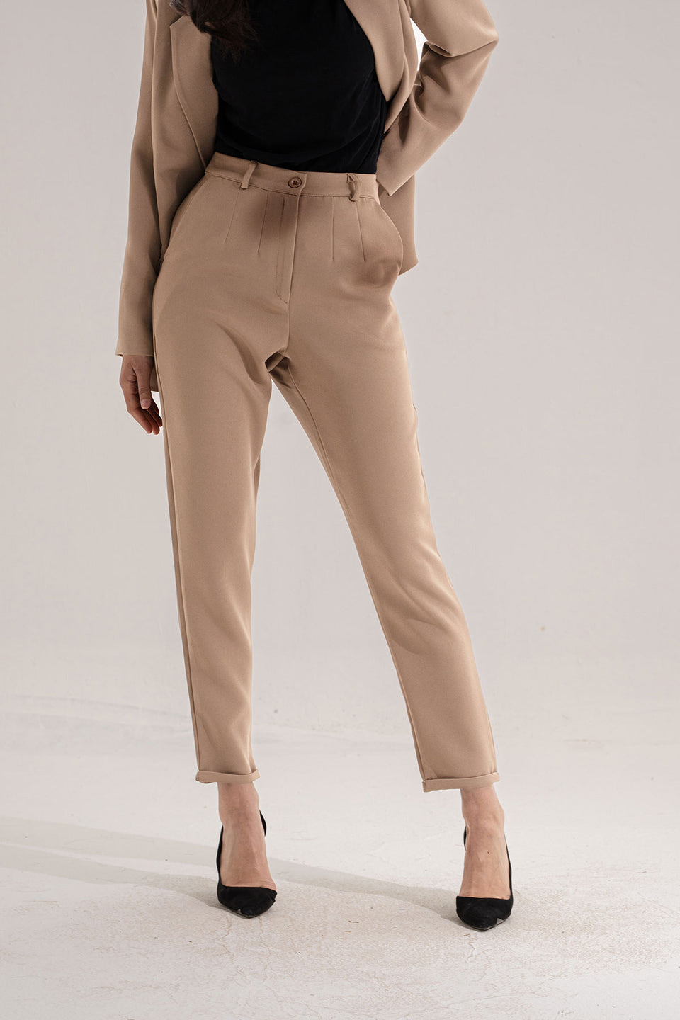 Beige Modern Fit Formal Pants