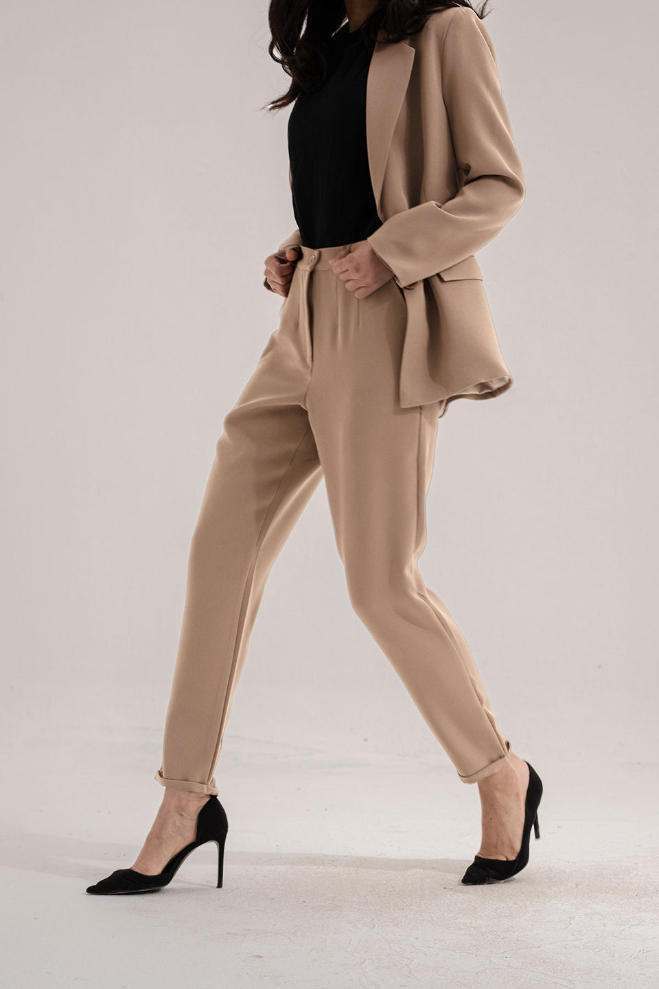 Beige Modern Fit Formal Pants