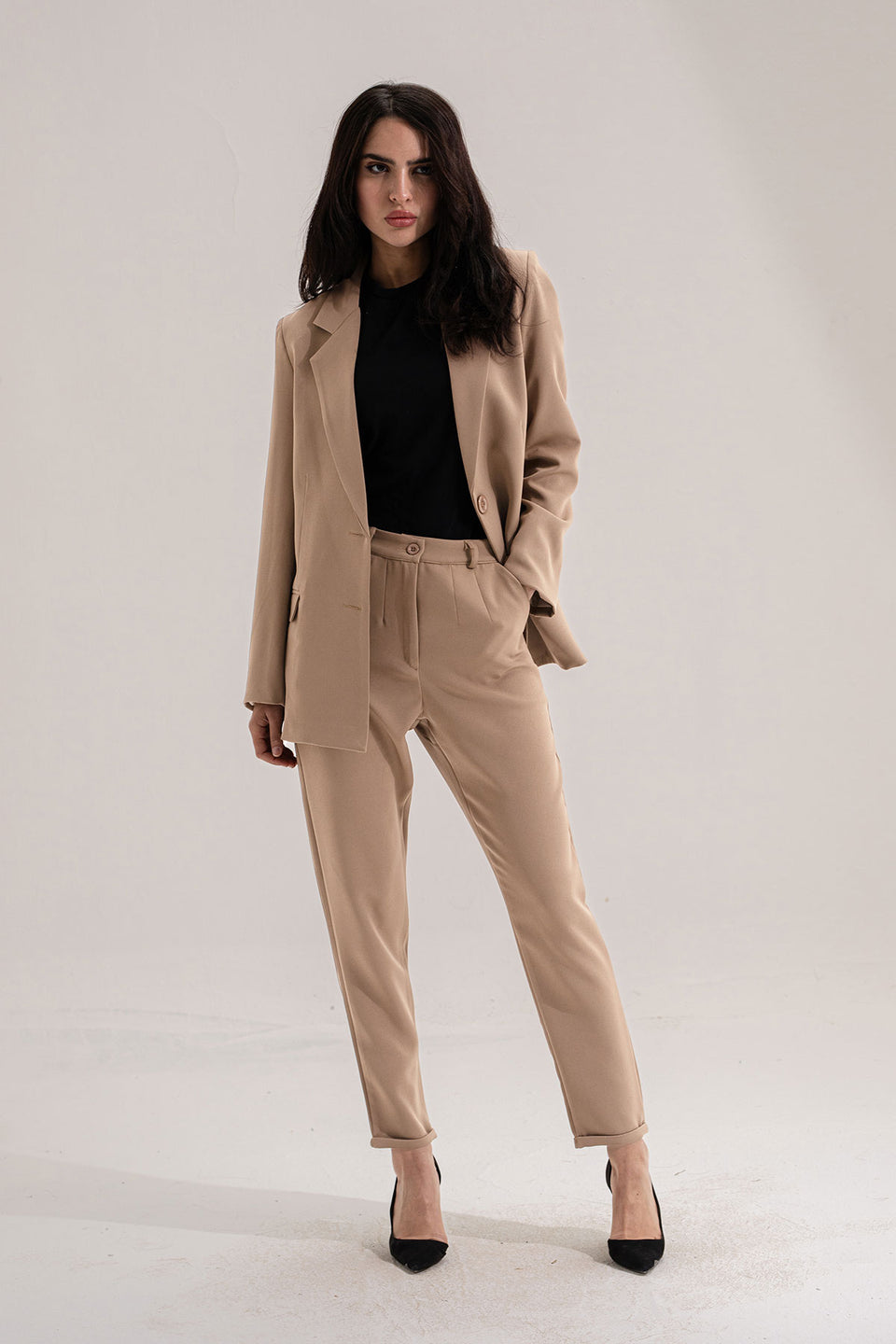 Beige Modern Fit Formal Pants