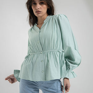Mint Wrap Tied Blouse