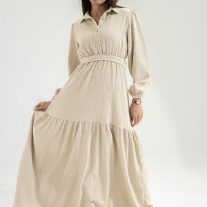 Beige Patterned Long Dress