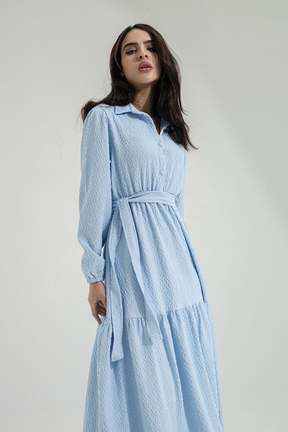 Blue Patterned Long Dress