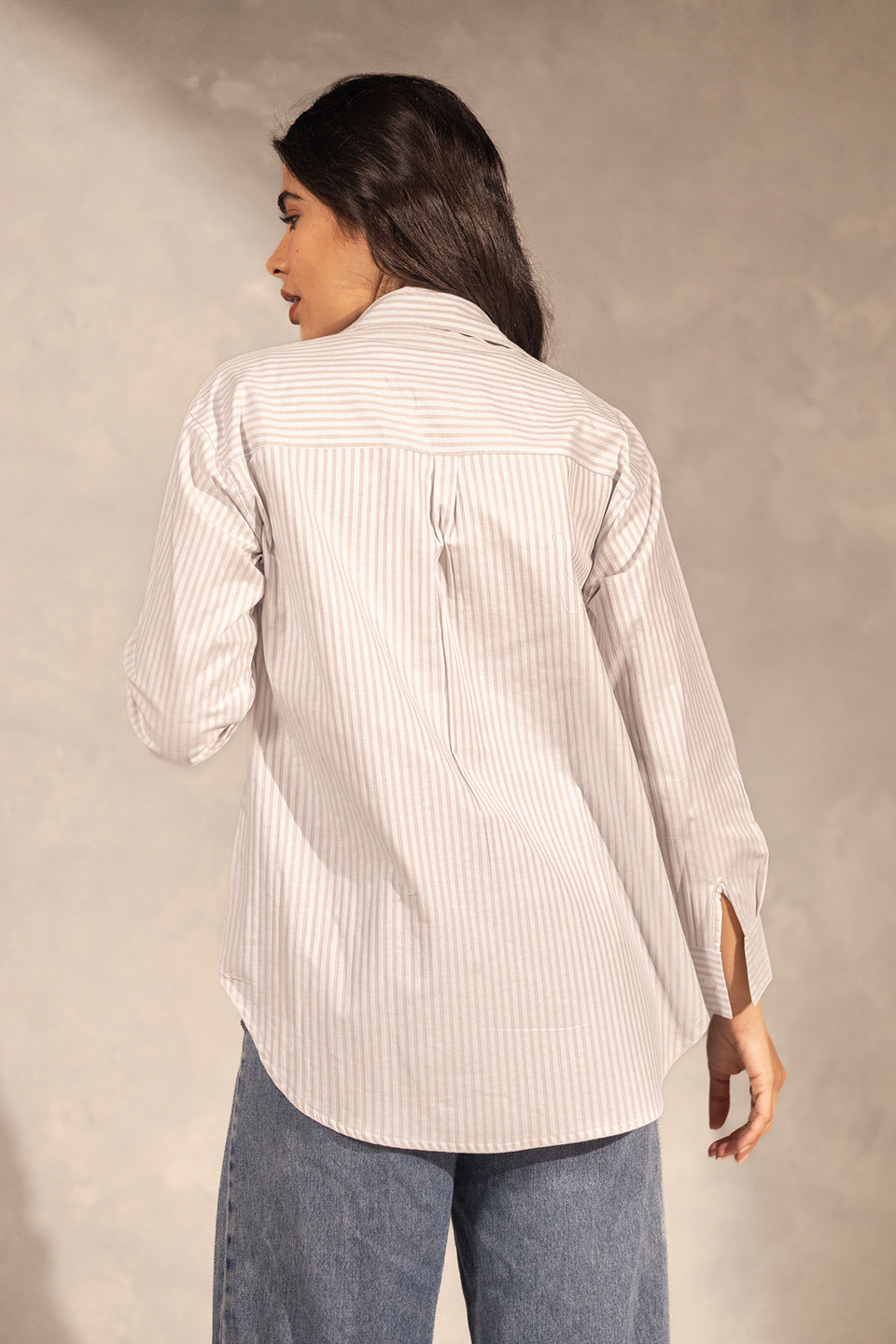Beige Striped Long Sleeves Shirt