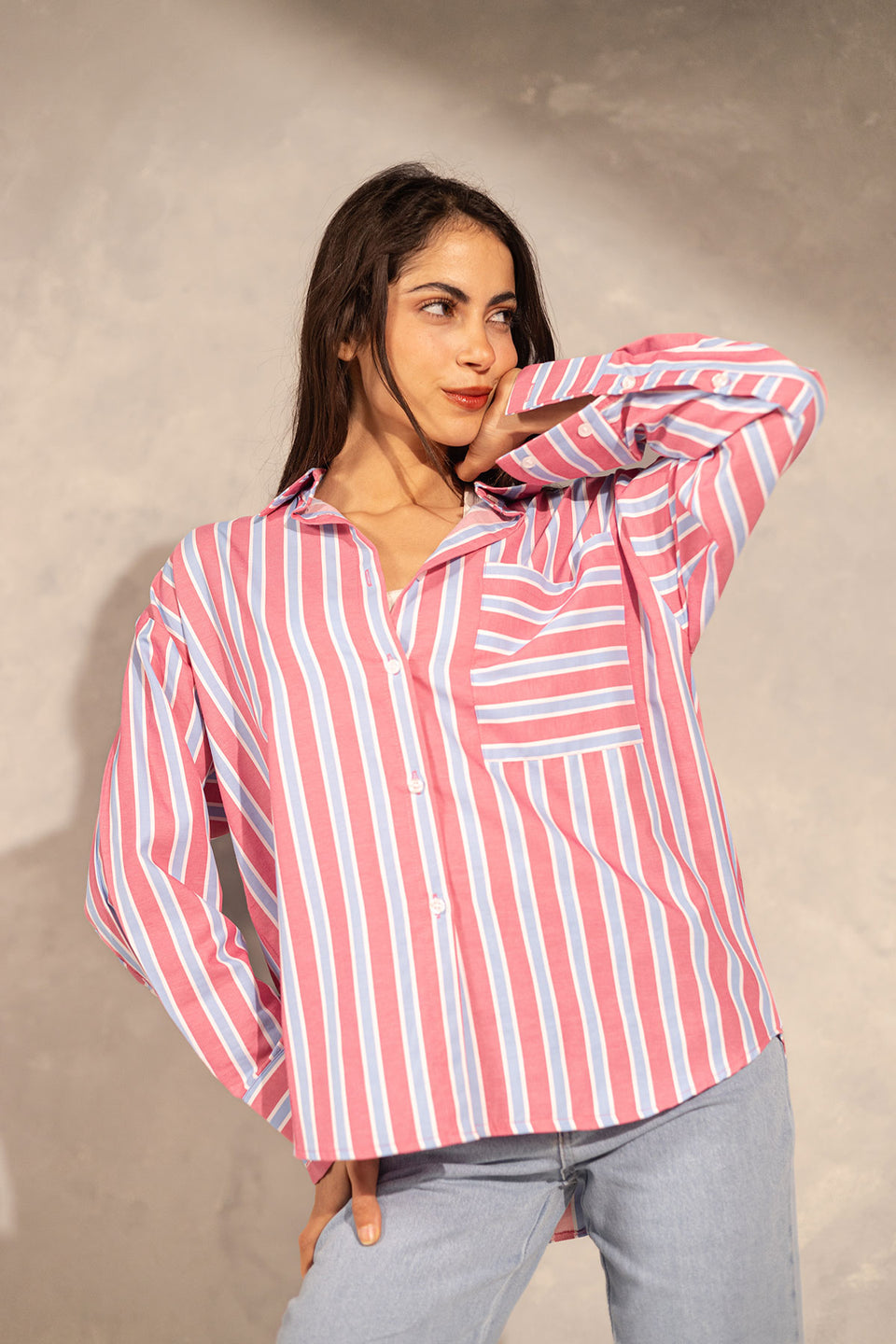 Pink Striped Long Sleeves Shirt