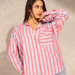 Pink Striped Long Sleeves Shirt