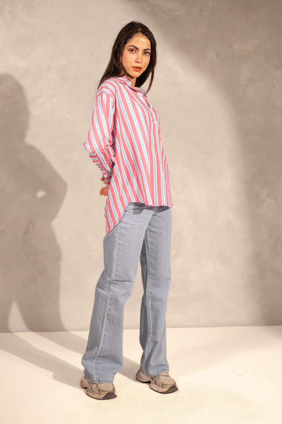 Pink Striped Long Sleeves Shirt