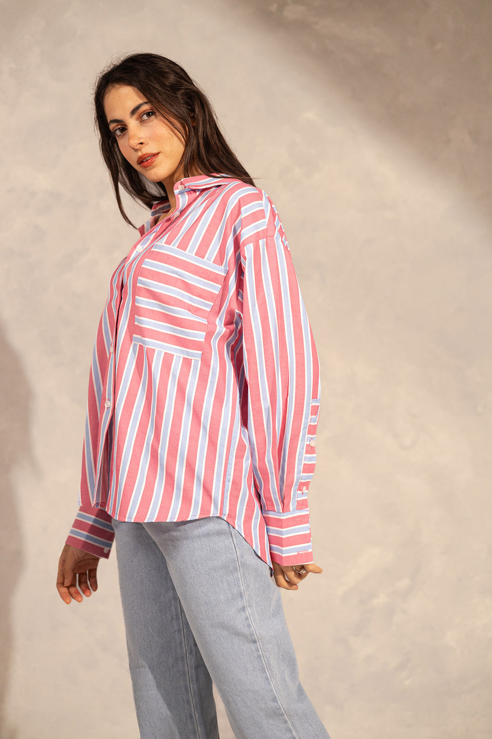 Pink Striped Long Sleeves Shirt