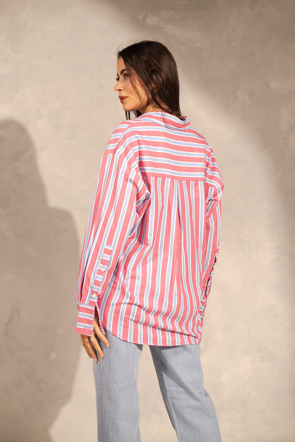 Pink Striped Long Sleeves Shirt