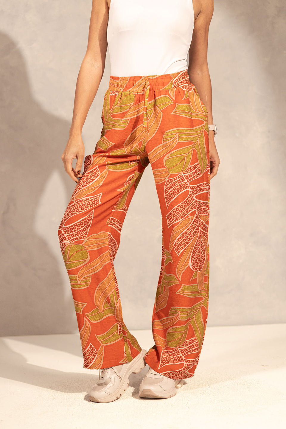 Orange Printed Summer Pants