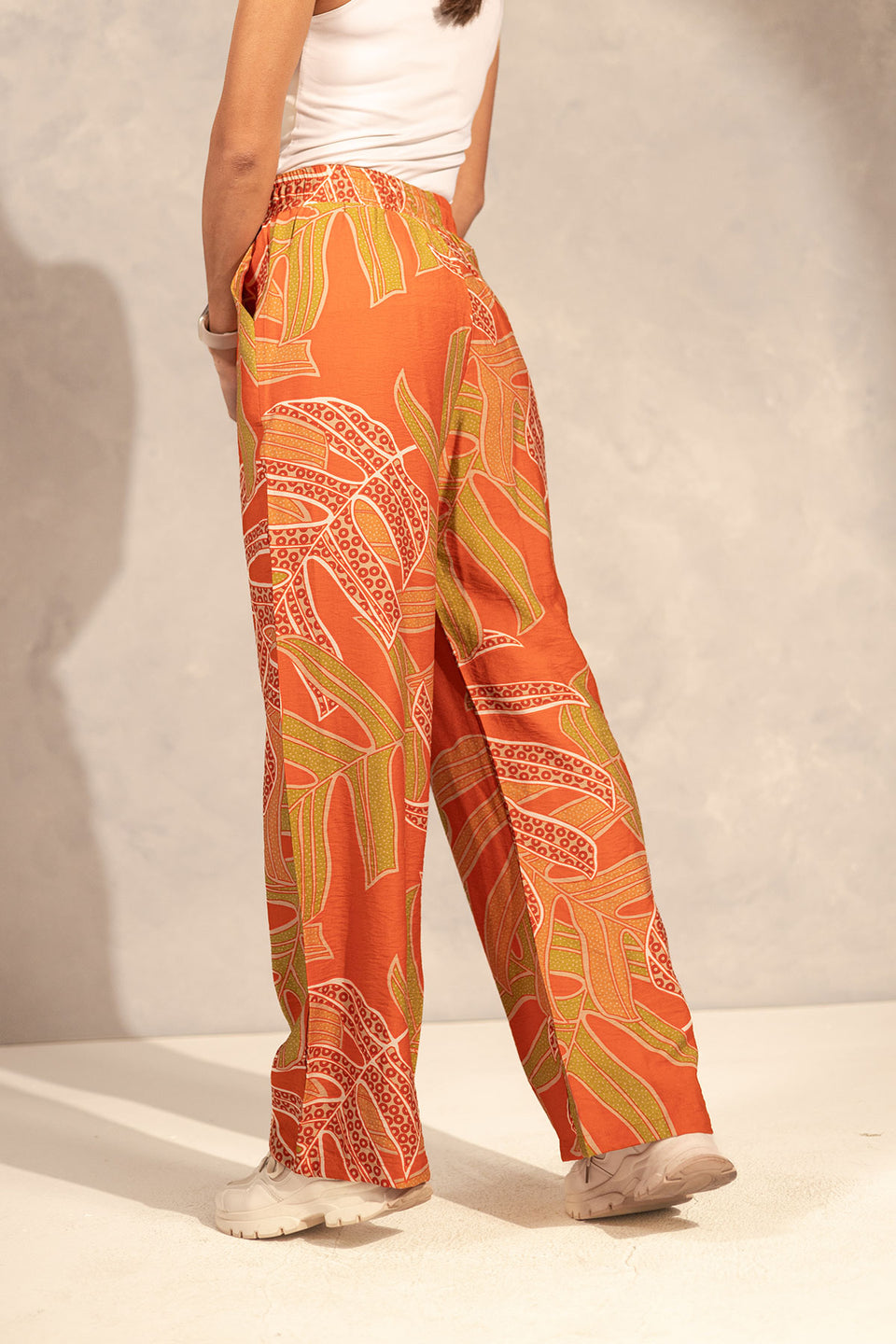 Orange Printed Summer Pants