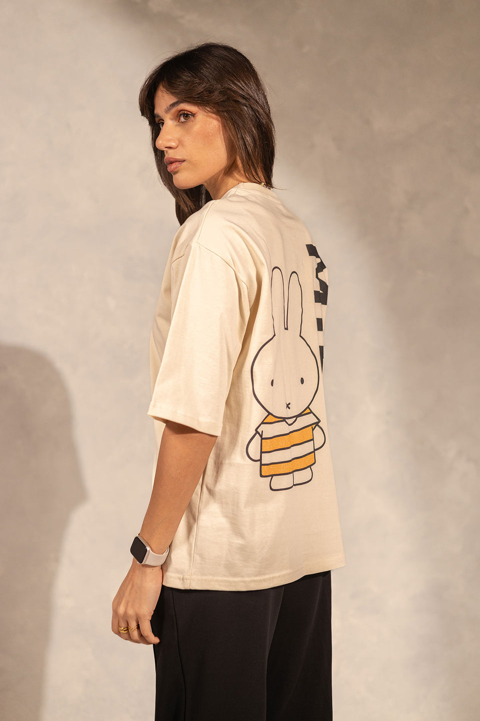 Beige Printed Oversize T-shirt