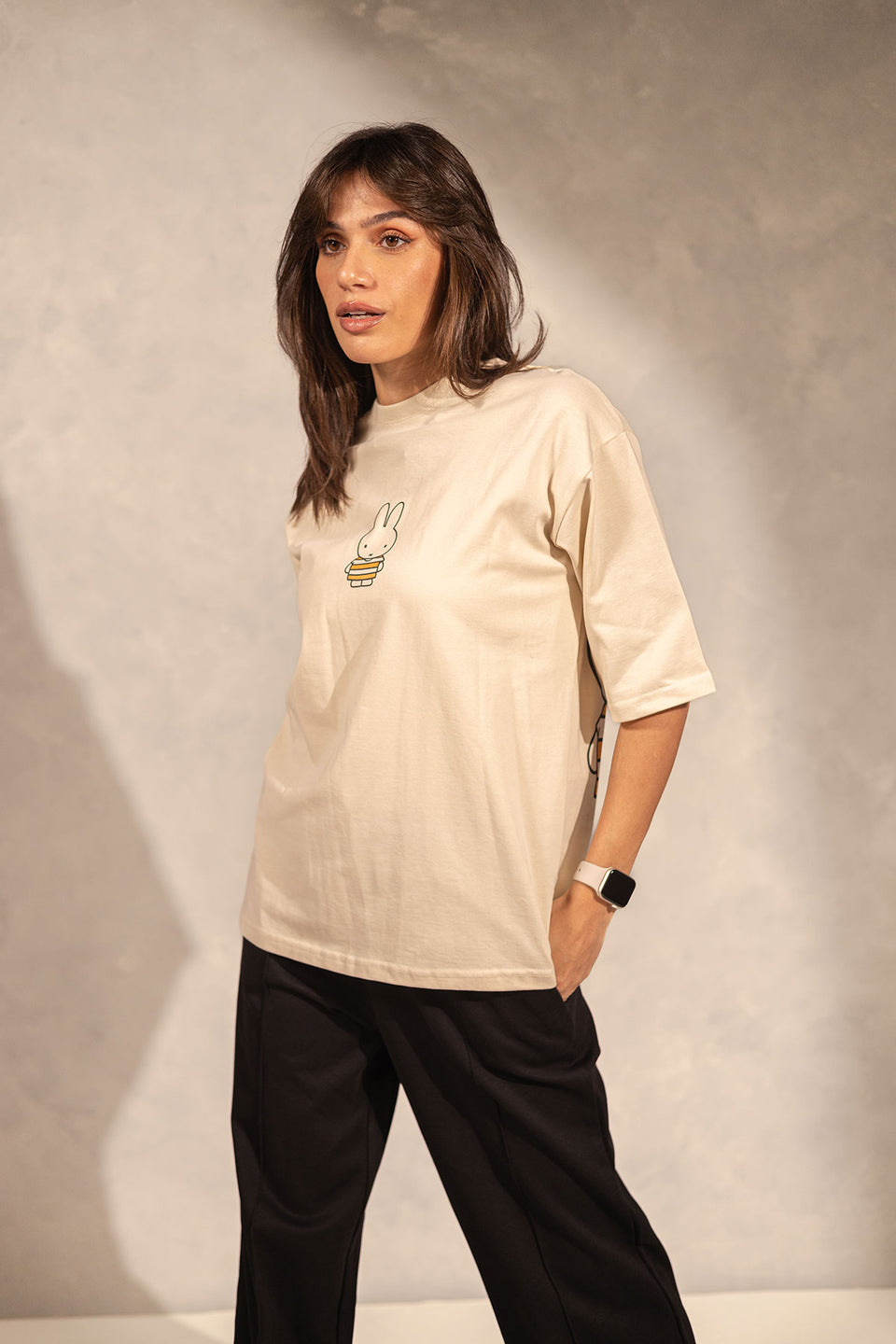 Beige Printed Oversize T-shirt