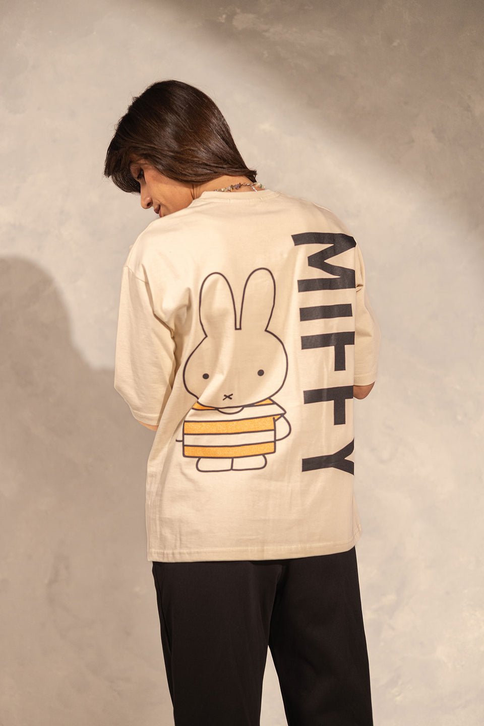 Beige Printed Oversize T-shirt