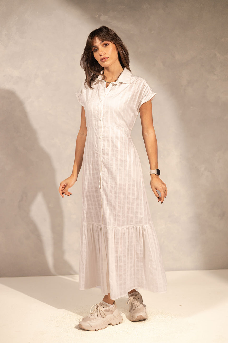 White Checkers Sleevless Summer Dress
