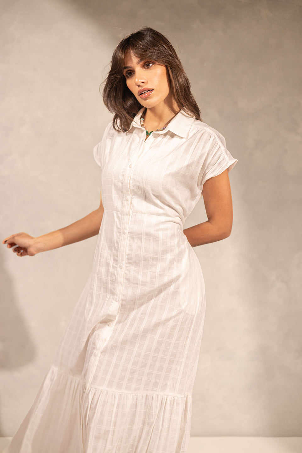 White Checkers Sleevless Summer Dress