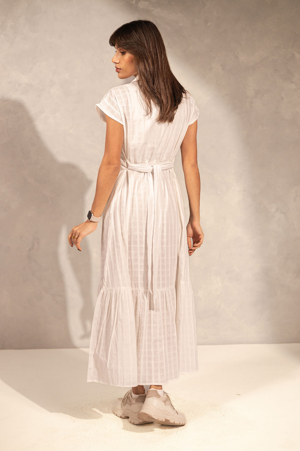 White Checkers Sleevless Summer Dress