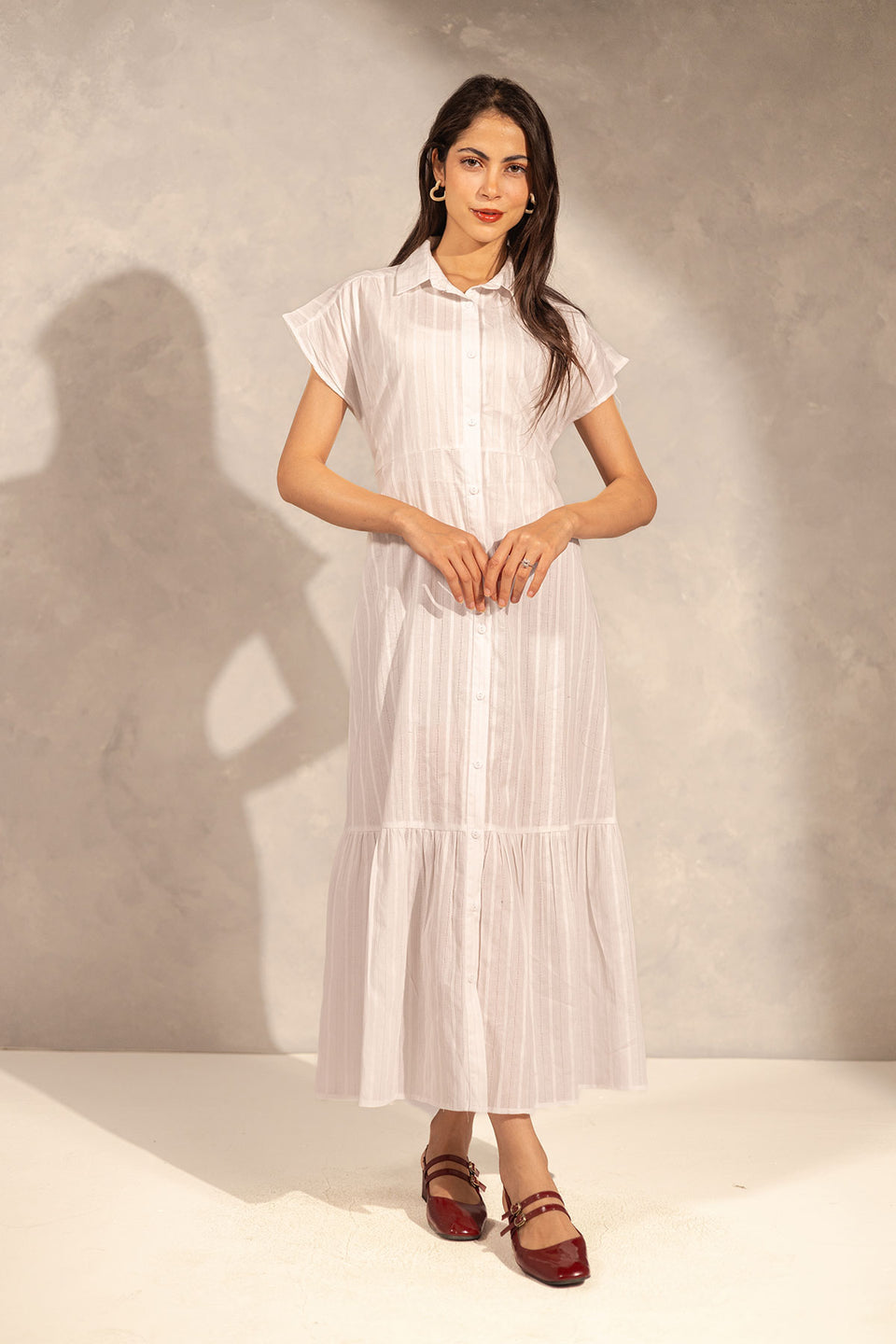White Striped Sleevless Summer Dress
