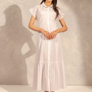 White Striped Sleevless Summer Dress
