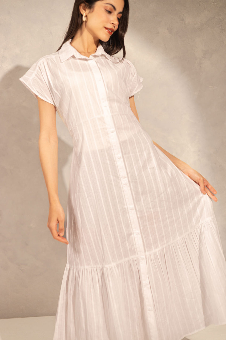 White Striped Sleevless Summer Dress