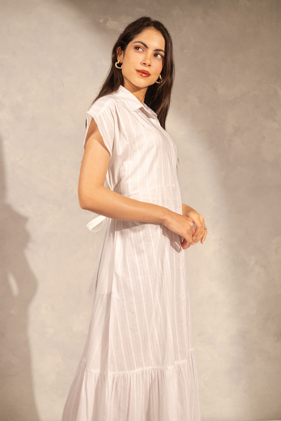 White Striped Sleevless Summer Dress