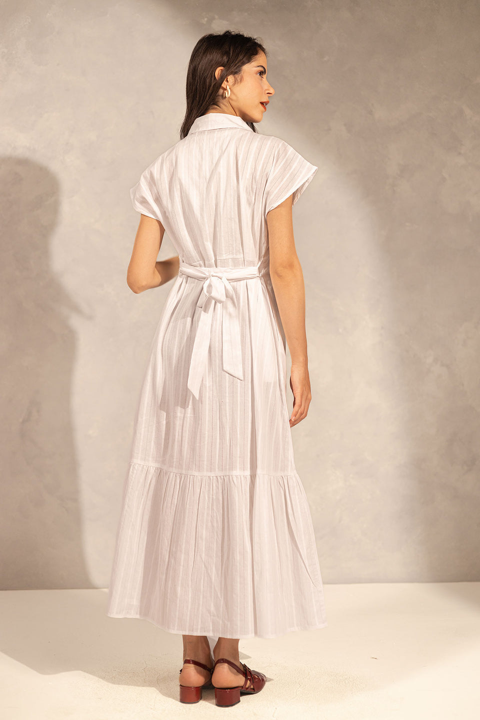White Striped Sleevless Summer Dress