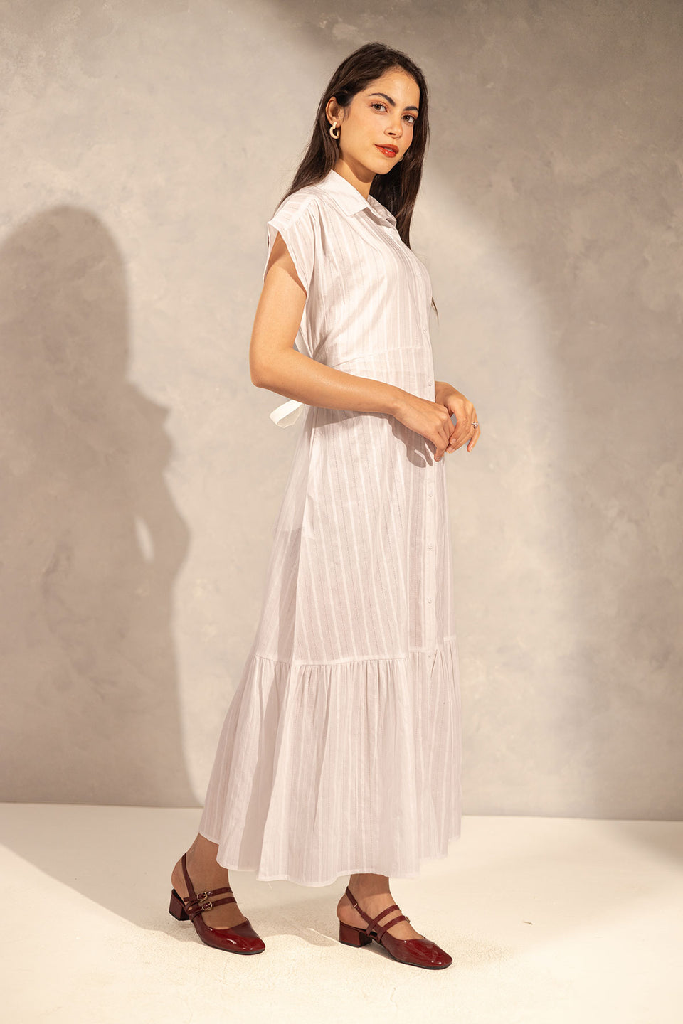 White Striped Sleevless Summer Dress