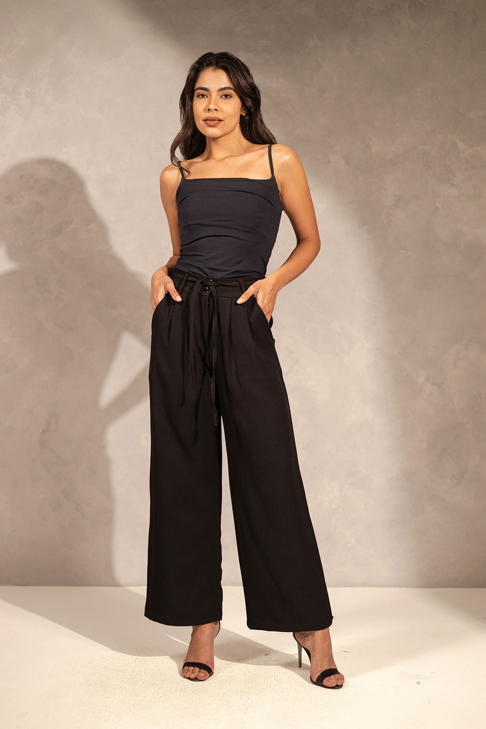 Black Wide Leg Tied Pants
