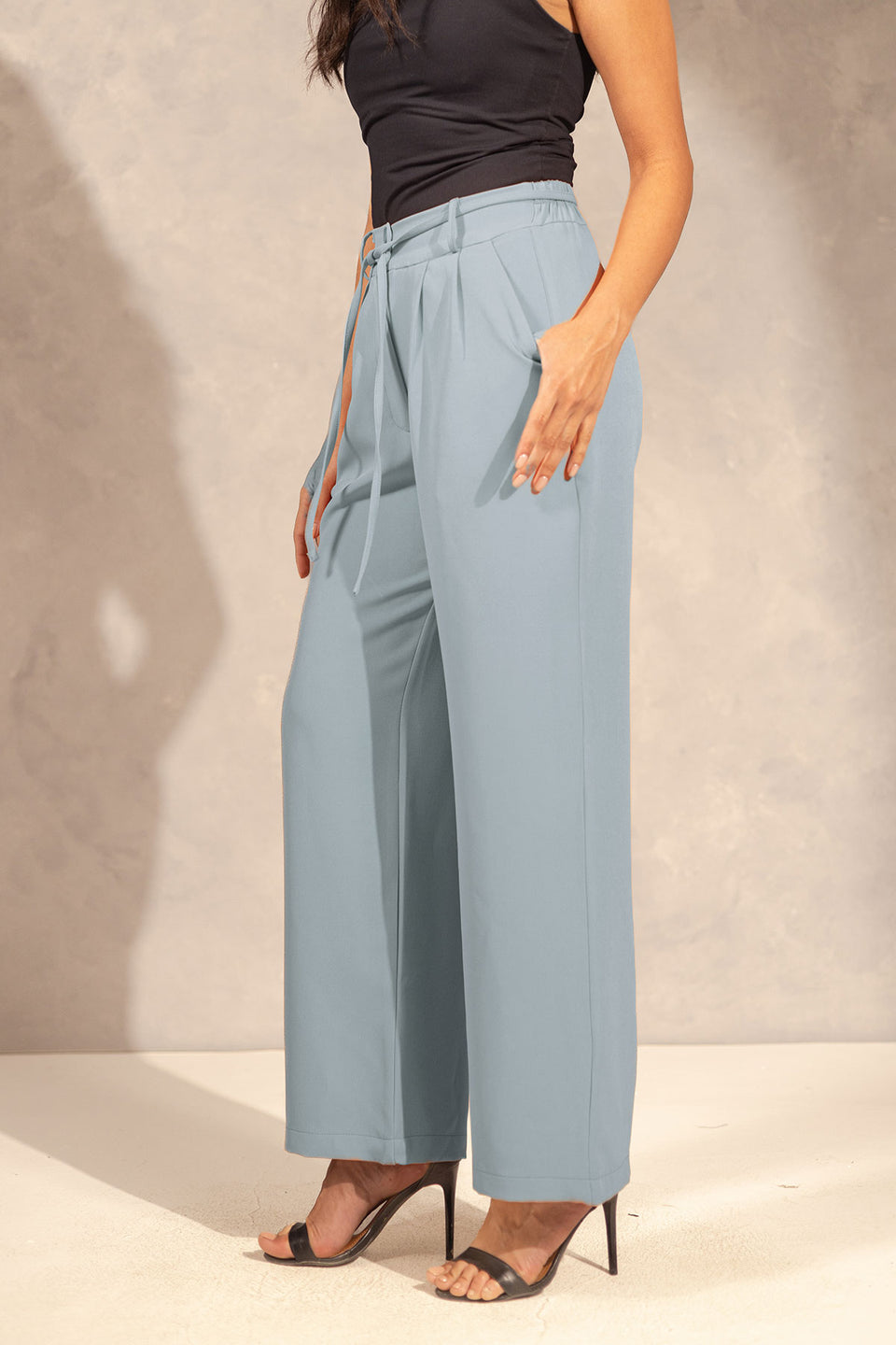 Blue Wide Leg Tied Pants