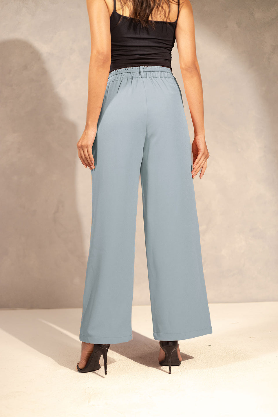 Blue Wide Leg Tied Pants