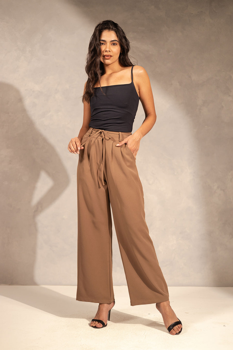 Brown Wide Leg Tied Pants