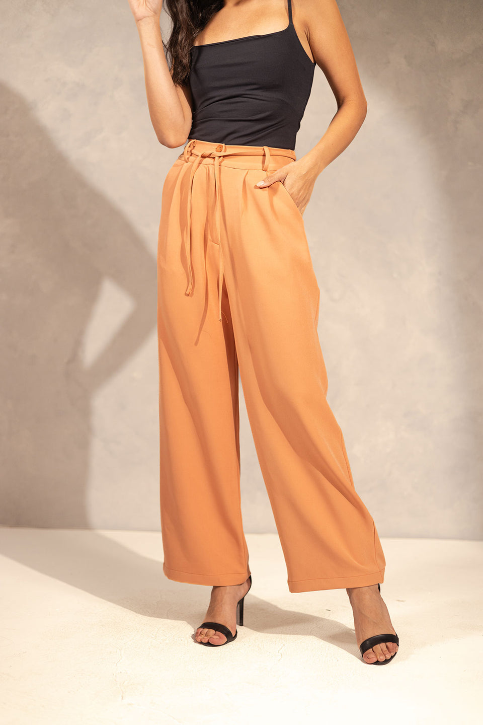Orange Wide Leg Tied Pants