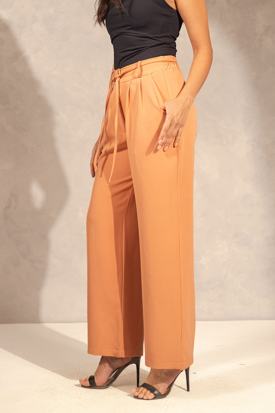 Orange Wide Leg Tied Pants