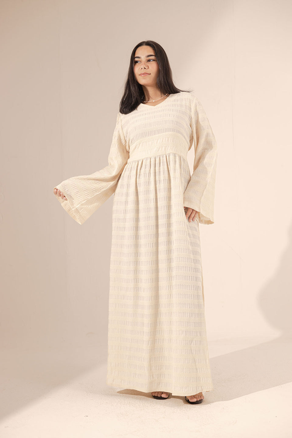 Beige Puffy Sleevees Dress