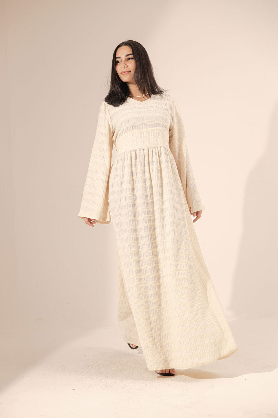 Beige Puffy Sleevees Dress