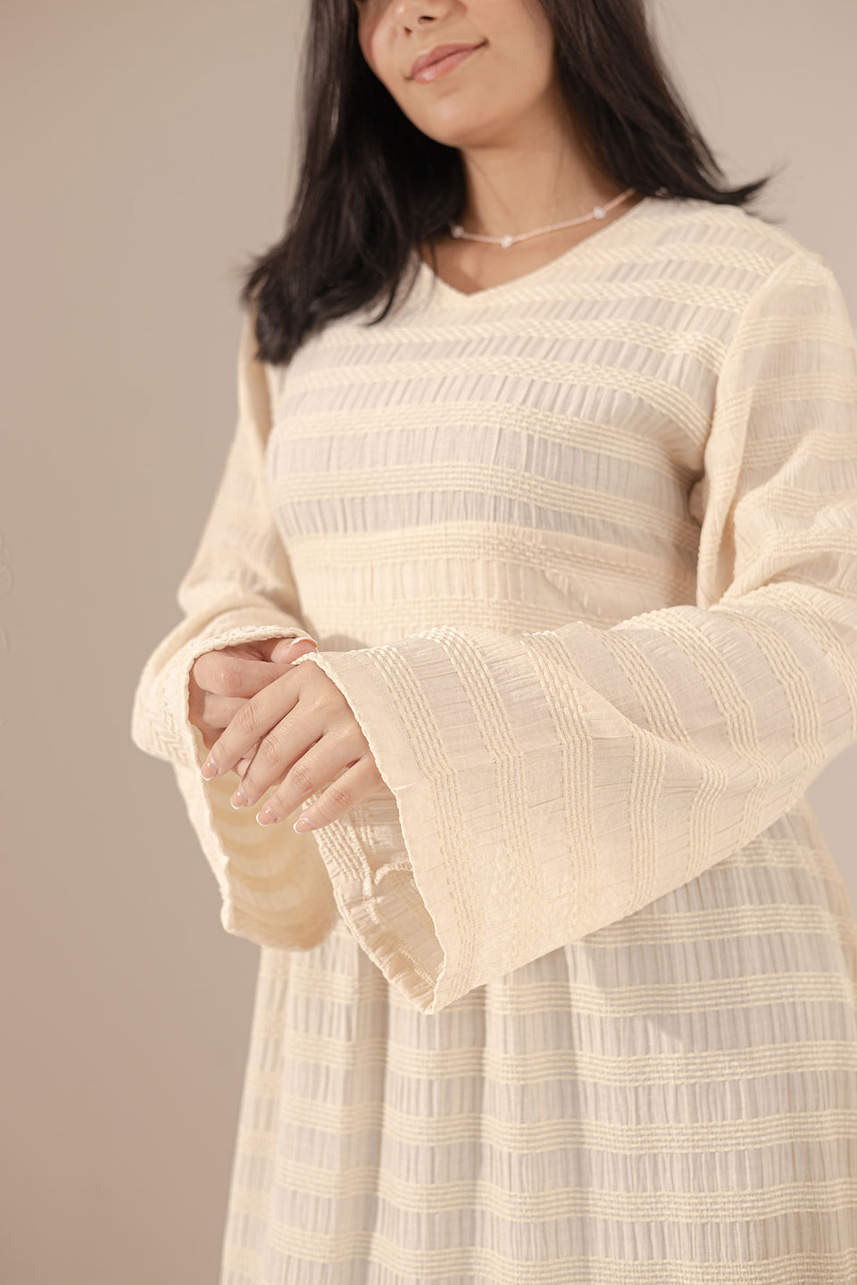 Beige Puffy Sleevees Dress