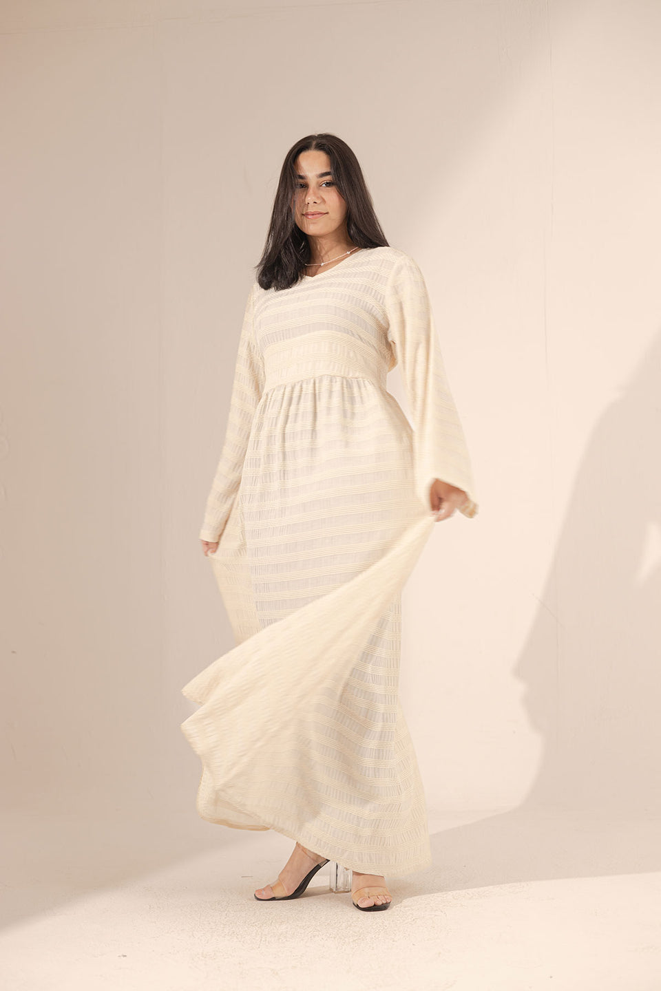 Beige Puffy Sleevees Dress
