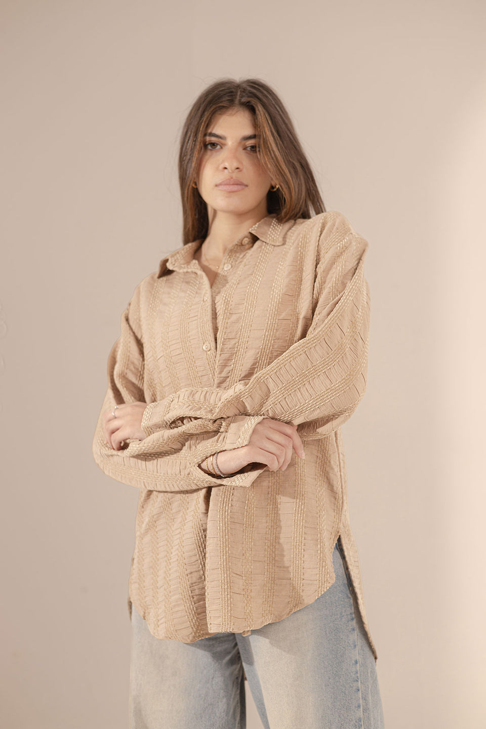 Beige Patterned Comfort Shirt