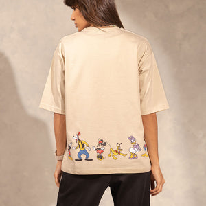 Beige Oversize Printed T-Shirt