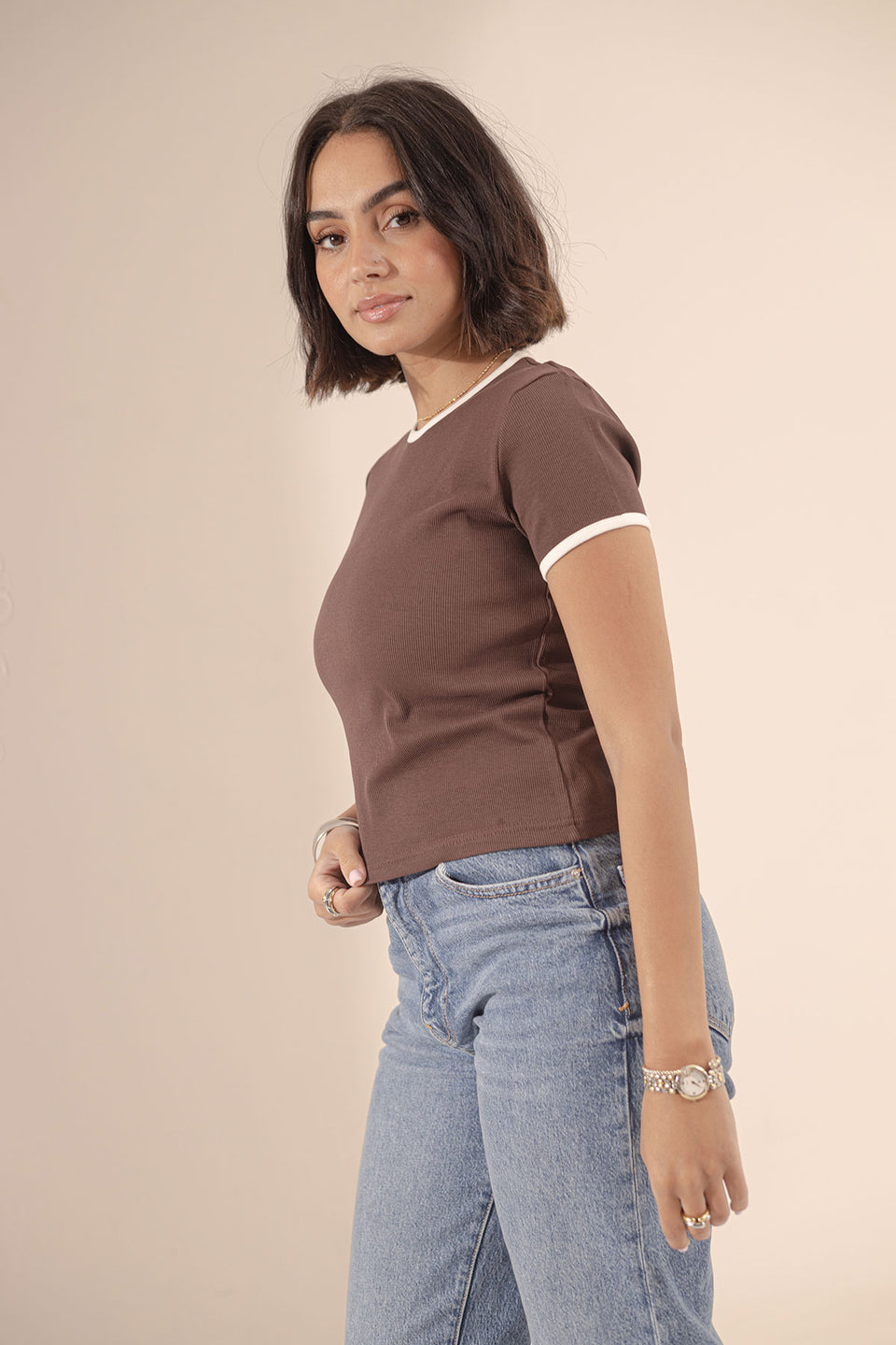 Brown Round Neck Basic