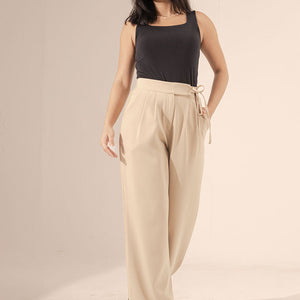 Beige Tied Wide-Leg Pants