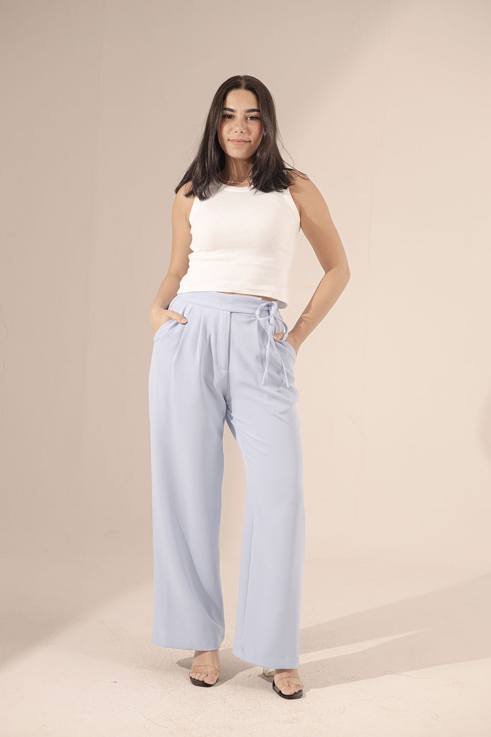 Blue Tied Wide-Leg Pants