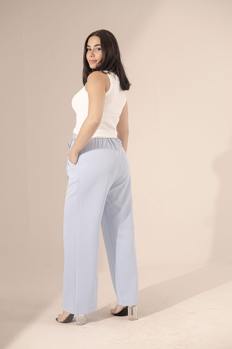 Blue Tied Wide-Leg Pants