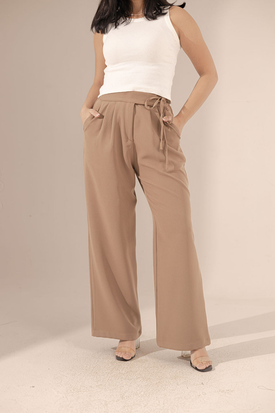 Coffe Tied Wide-Leg Pants
