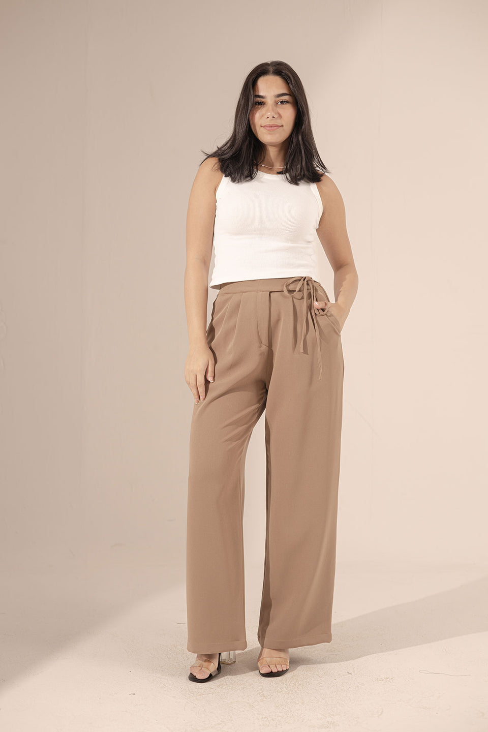 Coffe Tied Wide-Leg Pants