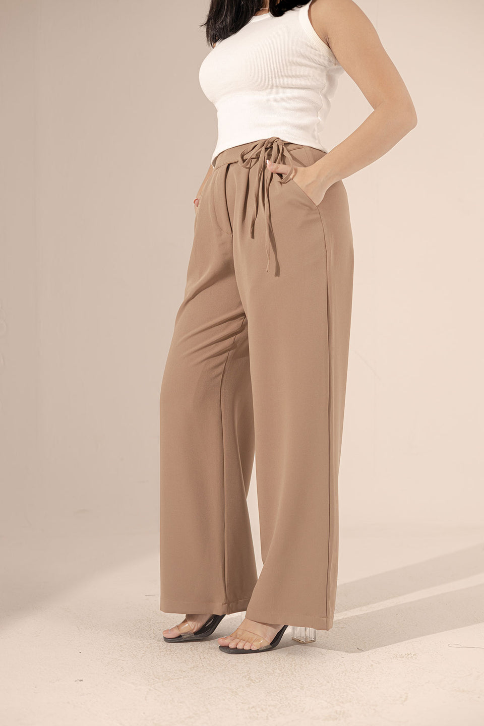 Coffe Tied Wide-Leg Pants