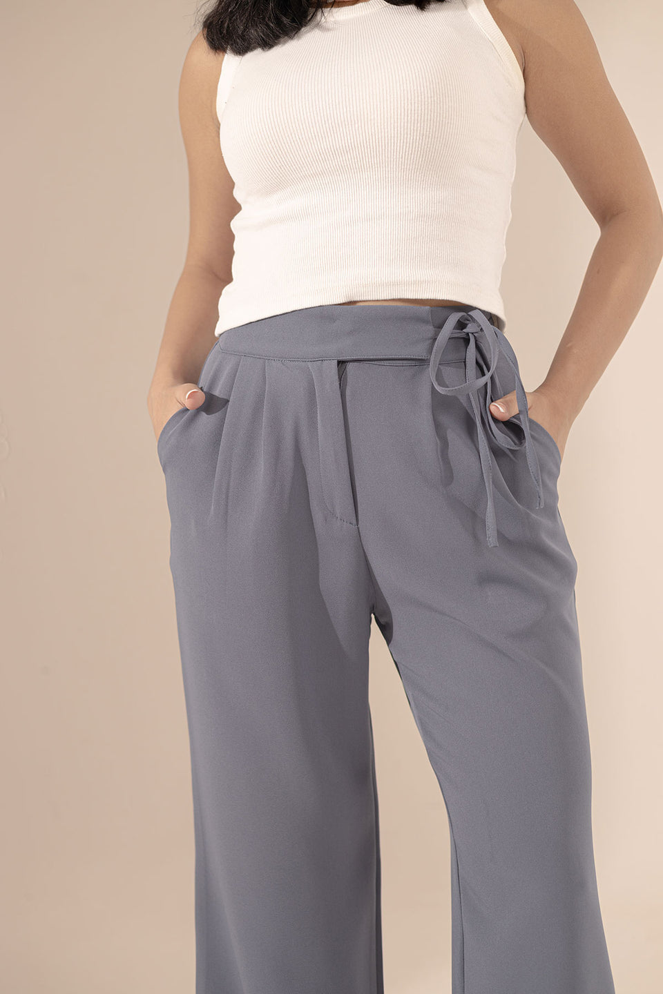 Navy Tied Wide-Leg Pants