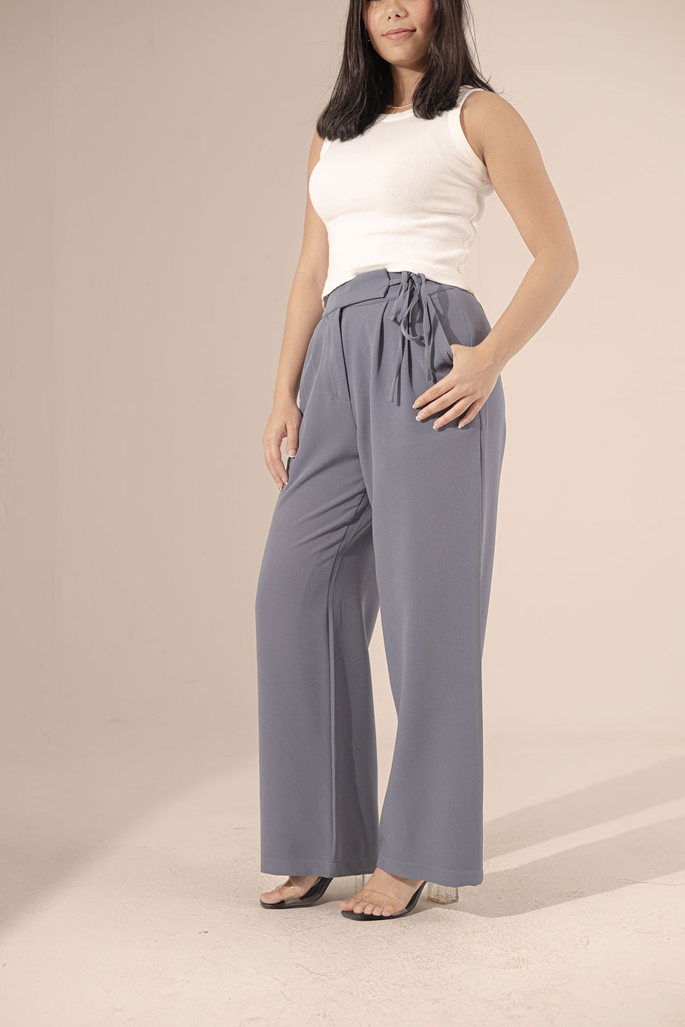 Navy Tied Wide-Leg Pants